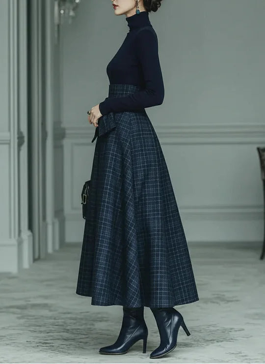 Co-ord set voor dames met col en rok – A-lijn met hoge taille voor herfst- en wintergelegenheden
