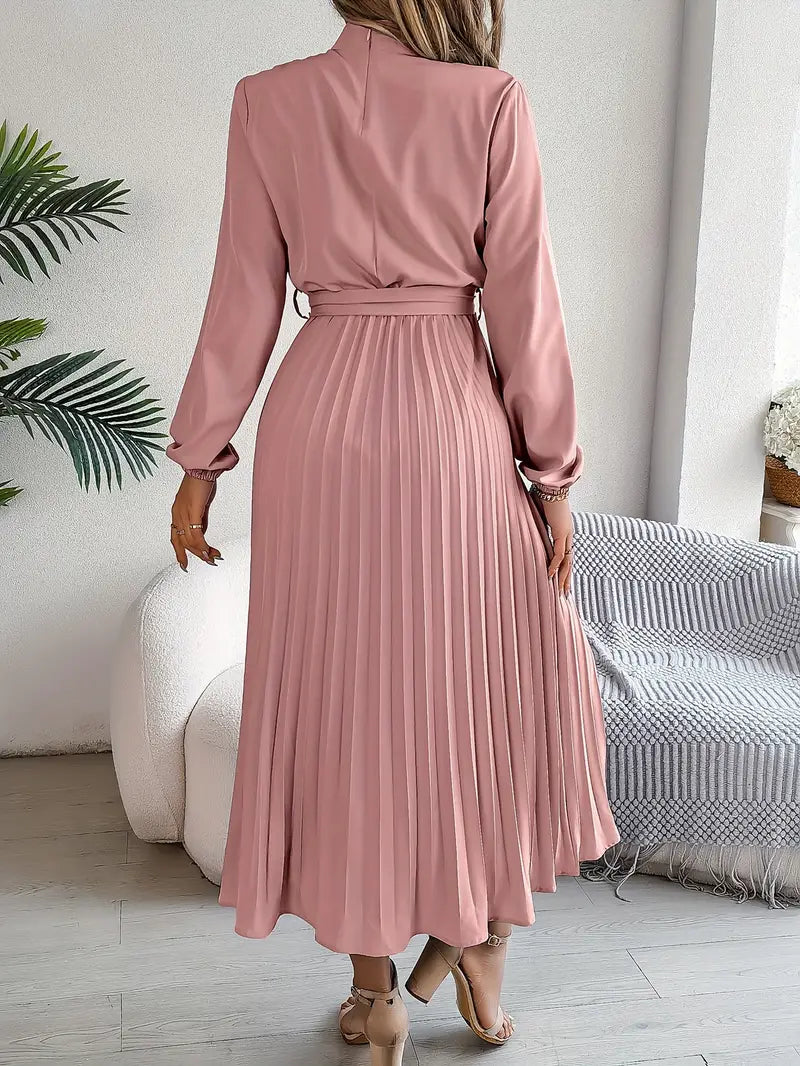 Isabelle | Midi-jurk met lange mouwen en ceintuur om de taille