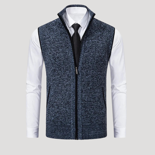 Gebreid herengilet met rits, mouwloos en casual