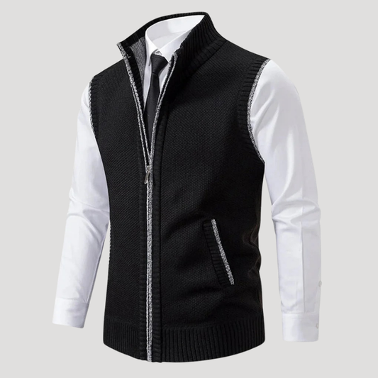Gebreid herengilet met rits, mouwloos en casual