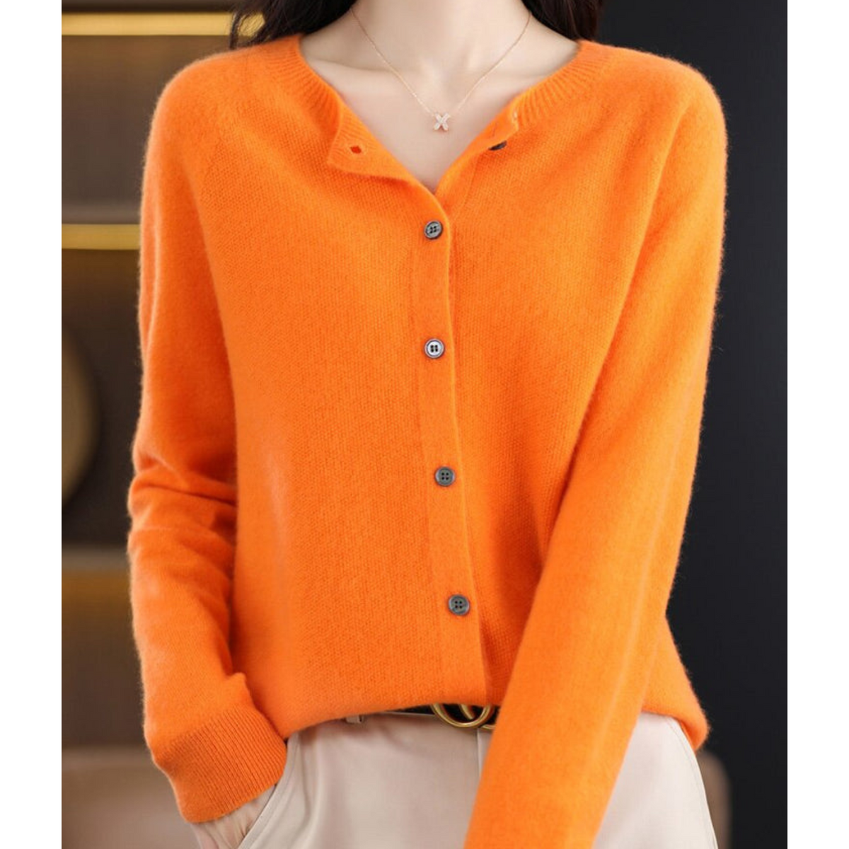 Luxe cardigan van merinowol en kasjmier voor dames – elegante winterbreisel met ronde hals