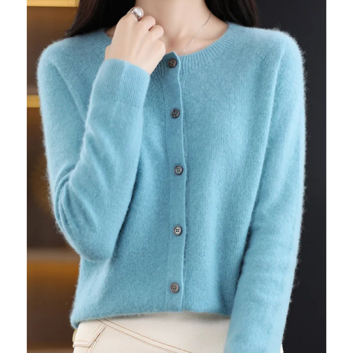 Luxe cardigan van merinowol en kasjmier voor dames – elegante winterbreisel met ronde hals