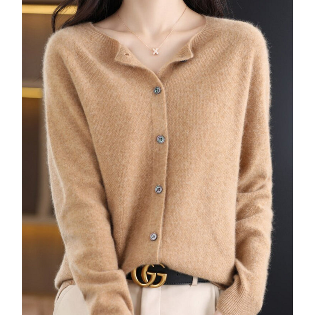 Luxe cardigan van merinowol en kasjmier voor dames – elegante winterbreisel met ronde hals