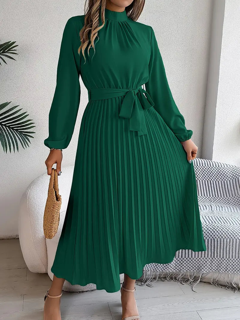 Isabelle | Midi-jurk met lange mouwen en ceintuur om de taille