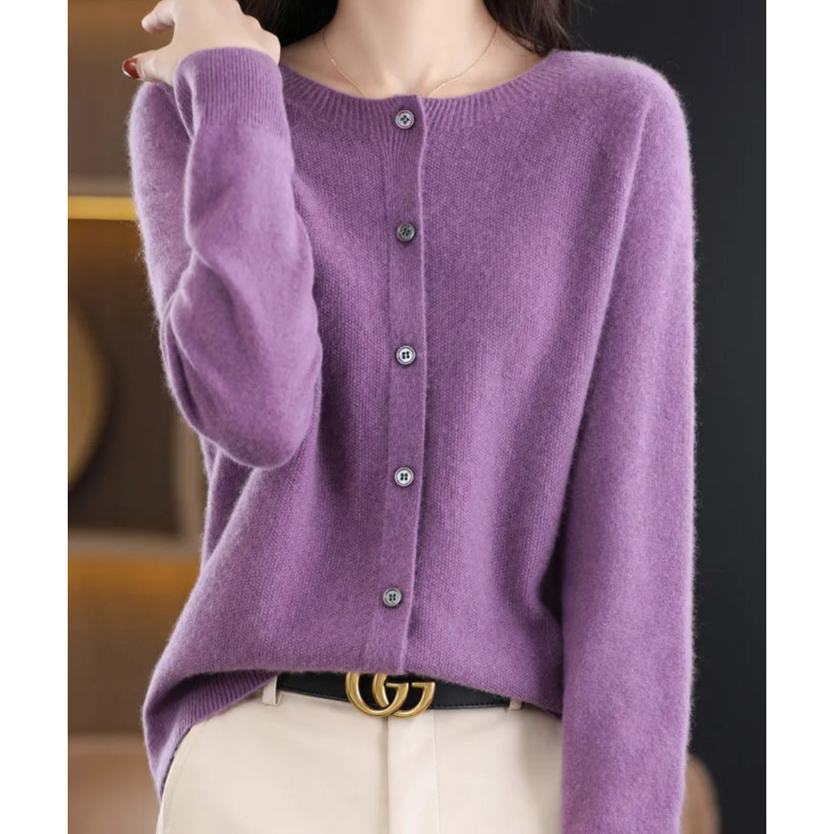 Luxe cardigan van merinowol en kasjmier voor dames – elegante winterbreisel met ronde hals