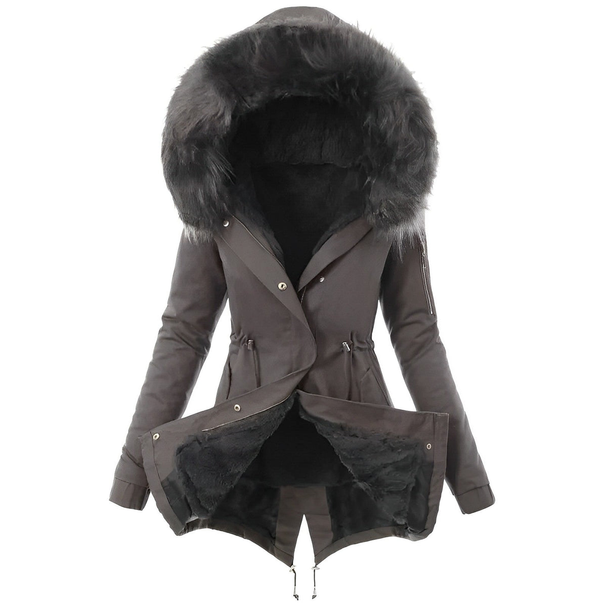 Weerbestendige dames winterparka met capuchon van imitatiebont – warme, getailleerde lange laag voor dagelijks gebruik bij koud weer