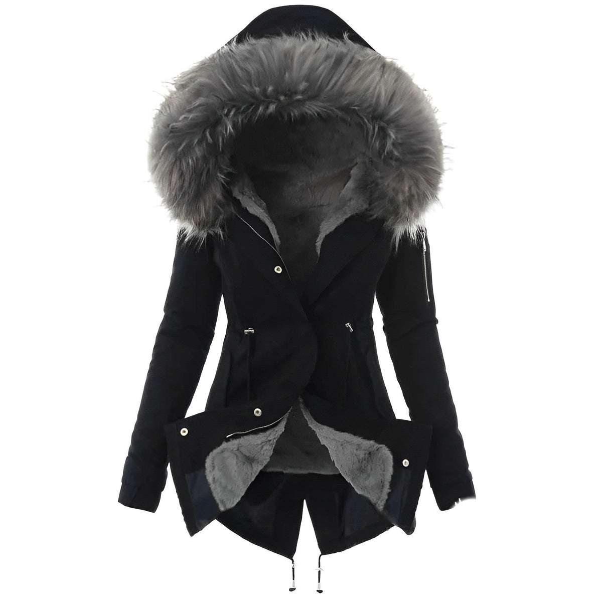Weerbestendige dames winterparka met capuchon van imitatiebont – warme, getailleerde lange laag voor dagelijks gebruik bij koud weer