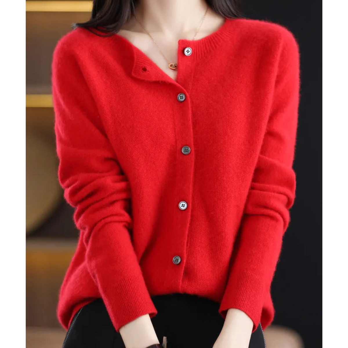 Luxe cardigan van merinowol en kasjmier voor dames – elegante winterbreisel met ronde hals