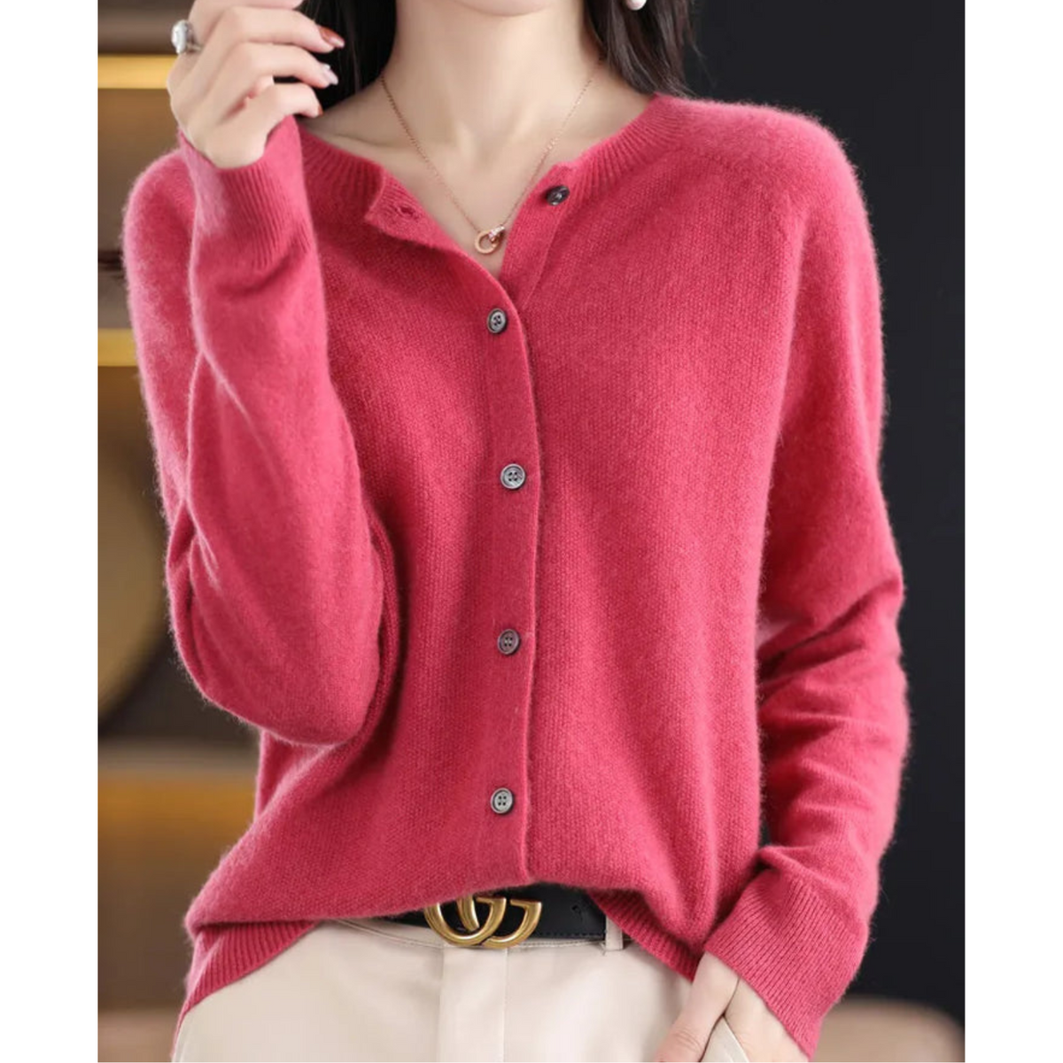 Luxe cardigan van merinowol en kasjmier voor dames – elegante winterbreisel met ronde hals