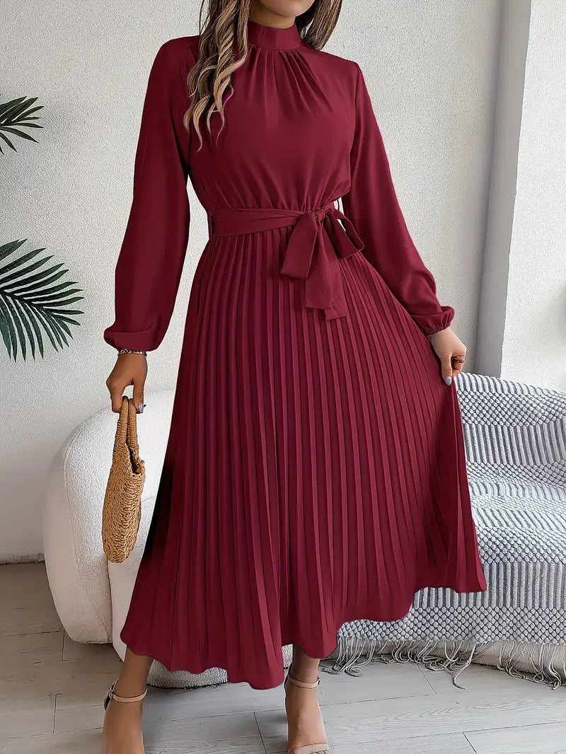 Isabelle | Midi-jurk met lange mouwen en ceintuur om de taille