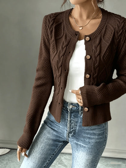 Eleanora | Cable-Knit Button-Front Cardigan