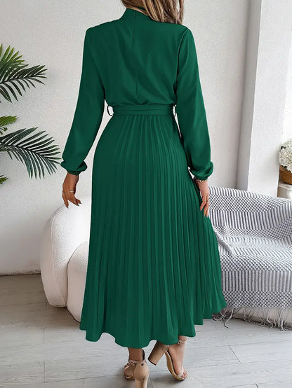 Isabelle | Midi-jurk met lange mouwen en ceintuur om de taille