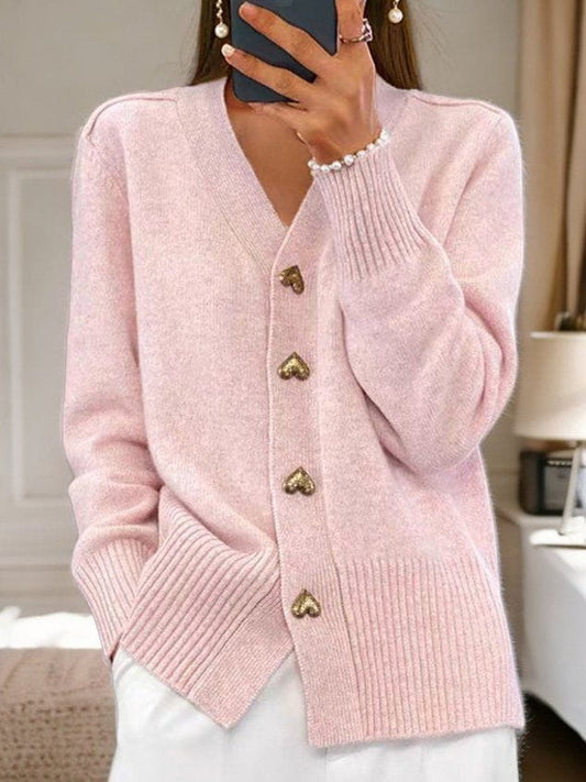 Gebreide cardigan met hartvormige knopen voor dames – elegante laag met V-hals voor elke dag