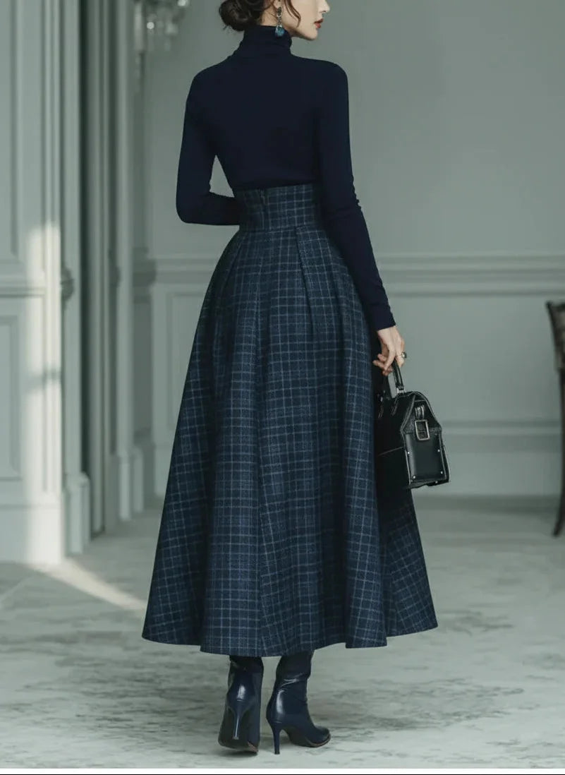 Co-ord set voor dames met col en rok – A-lijn met hoge taille voor herfst- en wintergelegenheden