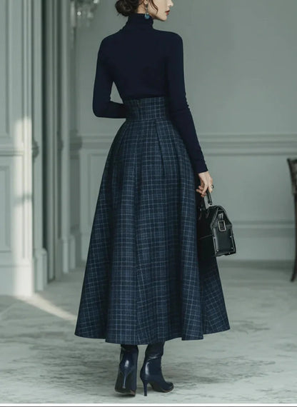 Co-ord set voor dames met col en rok – A-lijn met hoge taille voor herfst- en wintergelegenheden