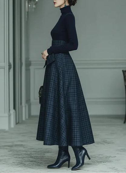 Co-ord set voor dames met col en rok – A-lijn met hoge taille voor herfst- en wintergelegenheden
