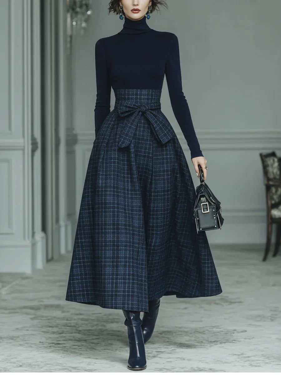 Co-ord set voor dames met col en rok – A-lijn met hoge taille voor herfst- en wintergelegenheden