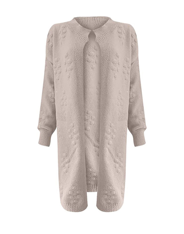 Women’s Longline Textured Cardigan – Cotton-Blend Open-Front Knit for Autumn and Winter