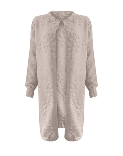 Women’s Longline Textured Cardigan – Cotton-Blend Open-Front Knit for Autumn and Winter