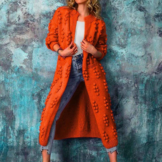 Lange gestructureerde cardigan voor dames – gebreid katoenmengsel met open voorkant voor herfst en winter