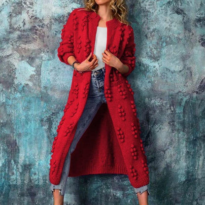 Women’s Longline Textured Cardigan – Cotton-Blend Open-Front Knit for Autumn and Winter