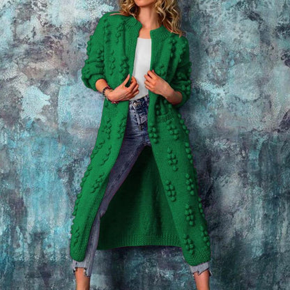 Women’s Longline Textured Cardigan – Cotton-Blend Open-Front Knit for Autumn and Winter