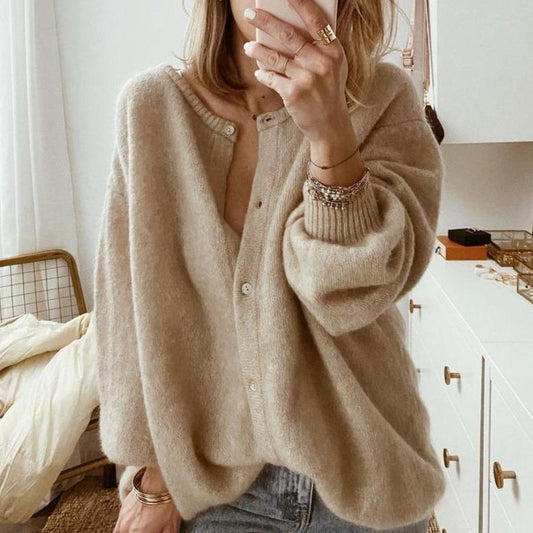 Zachte oversized cardigan voor dames – relaxte gebreide laag met knopen voor thuis en in het weekend