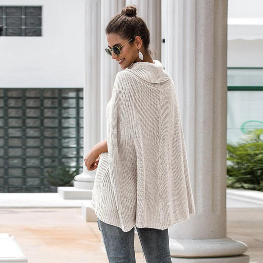 Gebreide poncho-trui met rolkraag voor dames – relaxte laag in capestijl voor koelere dagen
