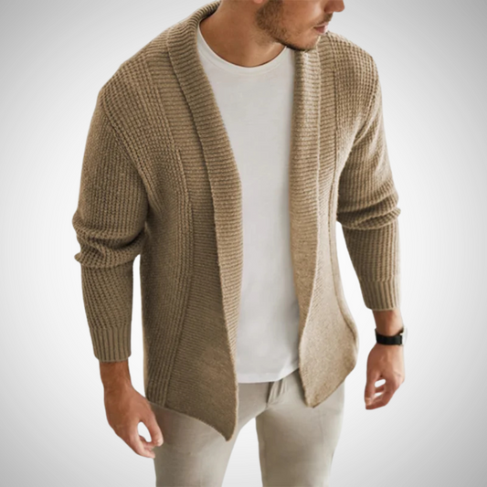 Gebreide open cardigan voor heren – gestructureerde laag met sjaalkraag voor smart casual kleding