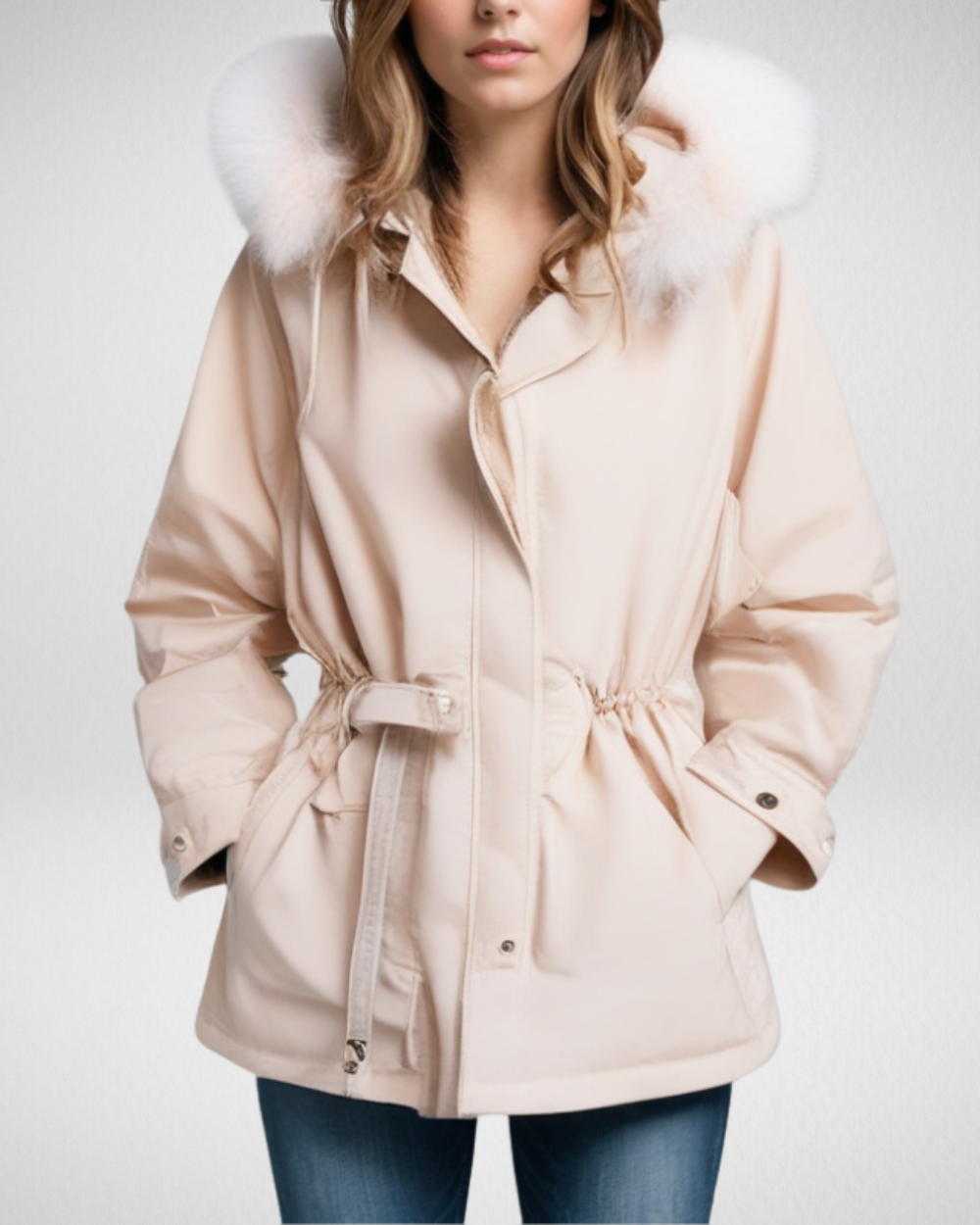 Warme weerbestendige gewatteerde winterparka voor dames met afneembare kraag met imitatiebont en verstelbare tailleriem – elegante halflange geïsoleerde jas voor casual herfst- en winterkleding en dagelijkse styling bij koud weer