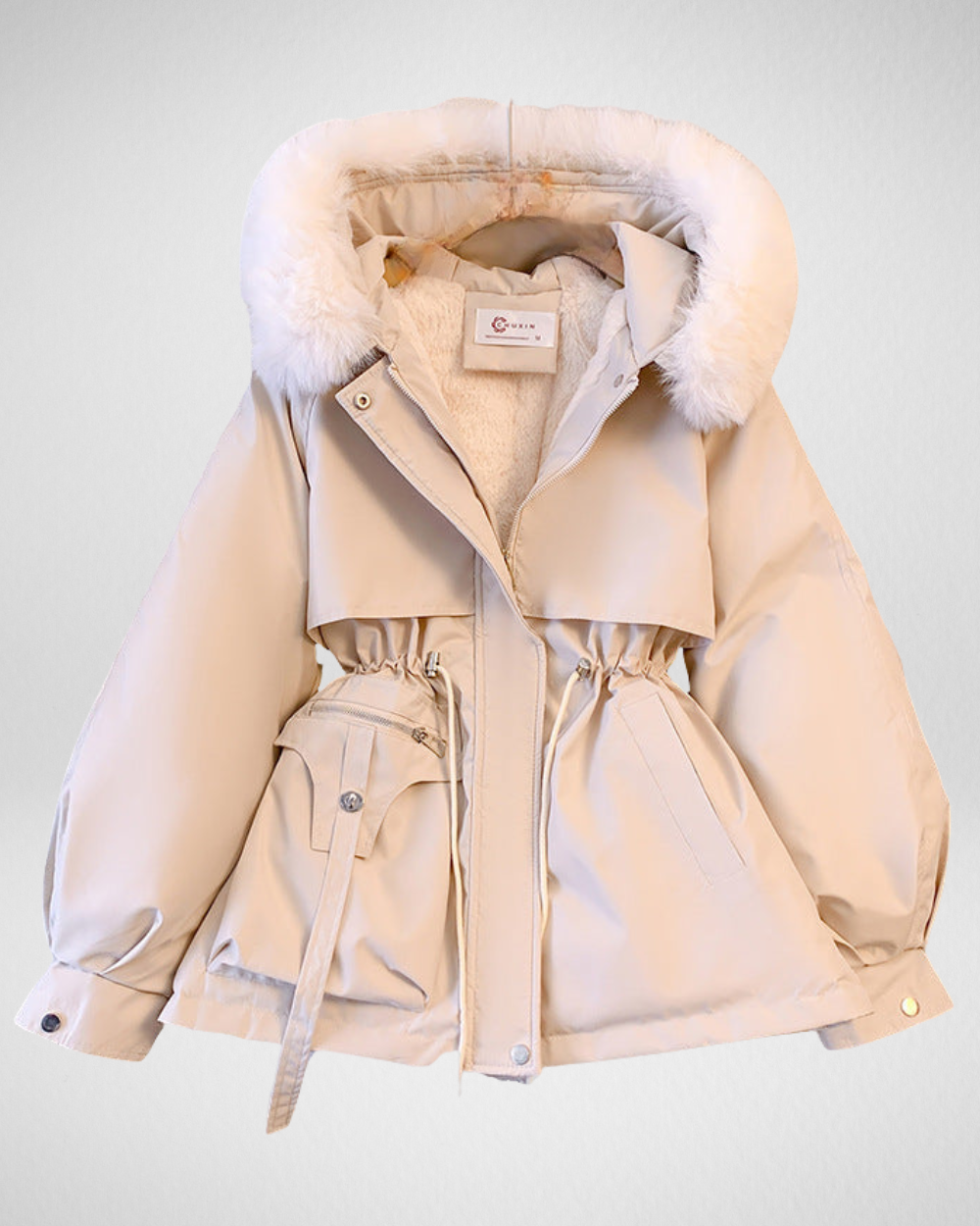 Warme weerbestendige gewatteerde winterparka voor dames met afneembare kraag met imitatiebont en verstelbare tailleriem – elegante halflange geïsoleerde jas voor casual herfst- en winterkleding en dagelijkse styling bij koud weer