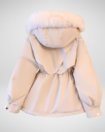 Warme weerbestendige gewatteerde winterparka voor dames met afneembare kraag met imitatiebont en verstelbare tailleriem – elegante halflange geïsoleerde jas voor casual herfst- en winterkleding en dagelijkse styling bij koud weer