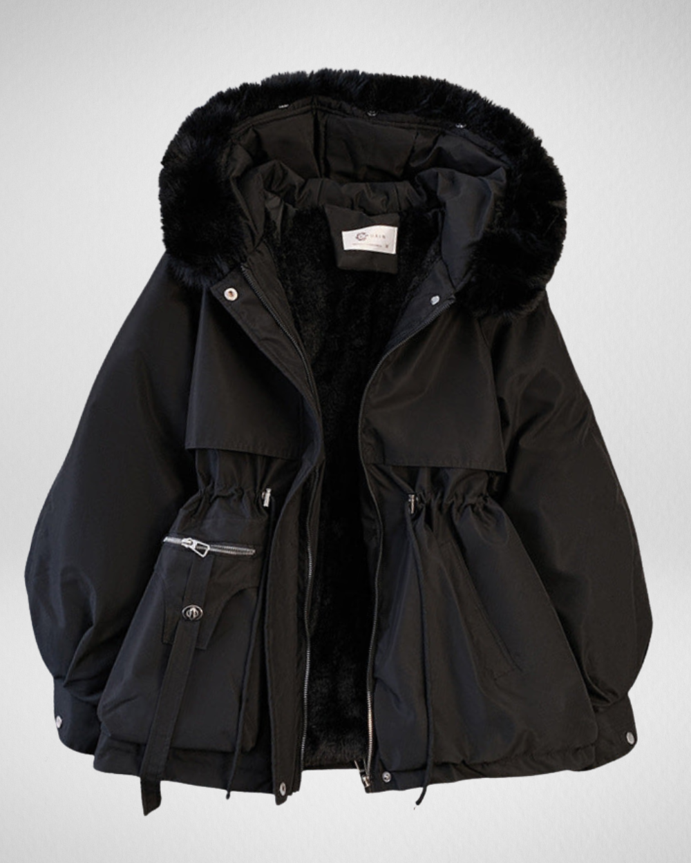 Warme weerbestendige gewatteerde winterparka voor dames met afneembare kraag met imitatiebont en verstelbare tailleriem – elegante halflange geïsoleerde jas voor casual herfst- en winterkleding en dagelijkse styling bij koud weer