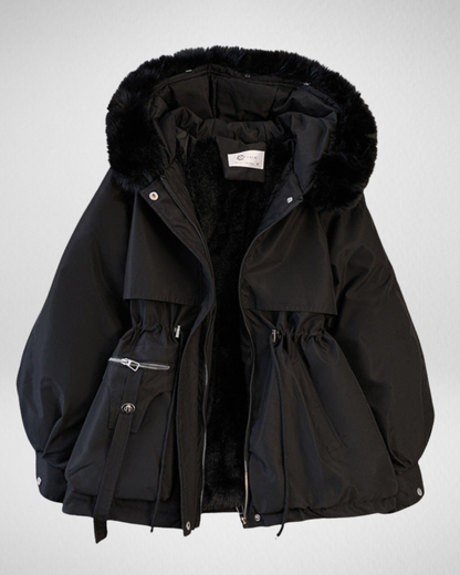 Warme weerbestendige gewatteerde winterparka voor dames met afneembare kraag met imitatiebont en verstelbare tailleriem – elegante halflange geïsoleerde jas voor casual herfst- en winterkleding en dagelijkse styling bij koud weer