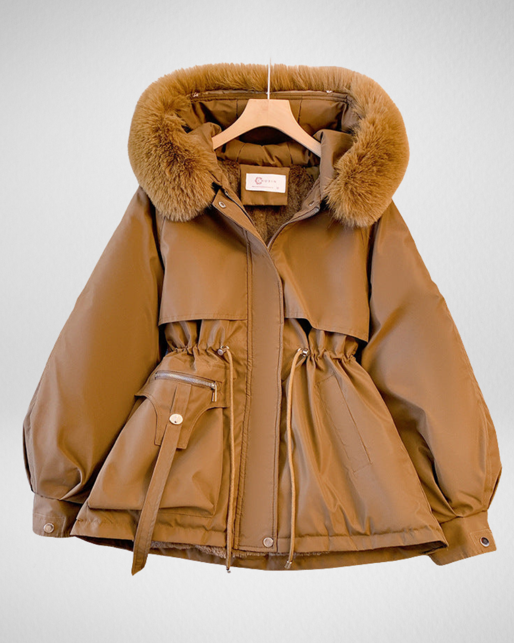 Warme weerbestendige gewatteerde winterparka voor dames met afneembare kraag met imitatiebont en verstelbare tailleriem – elegante halflange geïsoleerde jas voor casual herfst- en winterkleding en dagelijkse styling bij koud weer