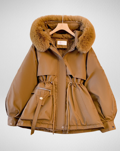 Warme weerbestendige gewatteerde winterparka voor dames met afneembare kraag met imitatiebont en verstelbare tailleriem – elegante halflange geïsoleerde jas voor casual herfst- en winterkleding en dagelijkse styling bij koud weer