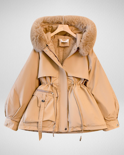 Warme weerbestendige gewatteerde winterparka voor dames met afneembare kraag met imitatiebont en verstelbare tailleriem – elegante halflange geïsoleerde jas voor casual herfst- en winterkleding en dagelijkse styling bij koud weer