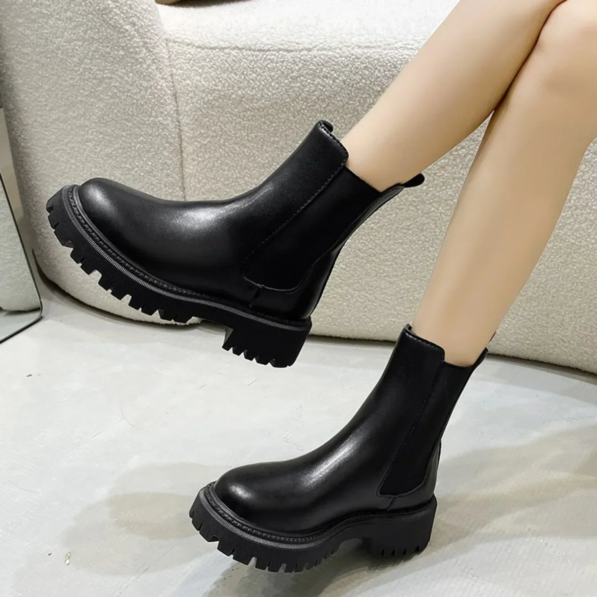 Stoere Chelsea boots voor dames – enkellaarsjes met dikke zool voor dagelijks gebruik in herfst en winter