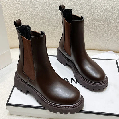Stoere Chelsea boots voor dames – enkellaarsjes met dikke zool voor dagelijks gebruik in herfst en winter