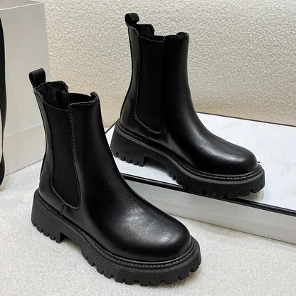 Stoere Chelsea boots voor dames – enkellaarsjes met dikke zool voor dagelijks gebruik in herfst en winter