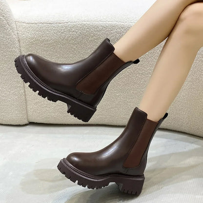 Stoere Chelsea boots voor dames – enkellaarsjes met dikke zool voor dagelijks gebruik in herfst en winter