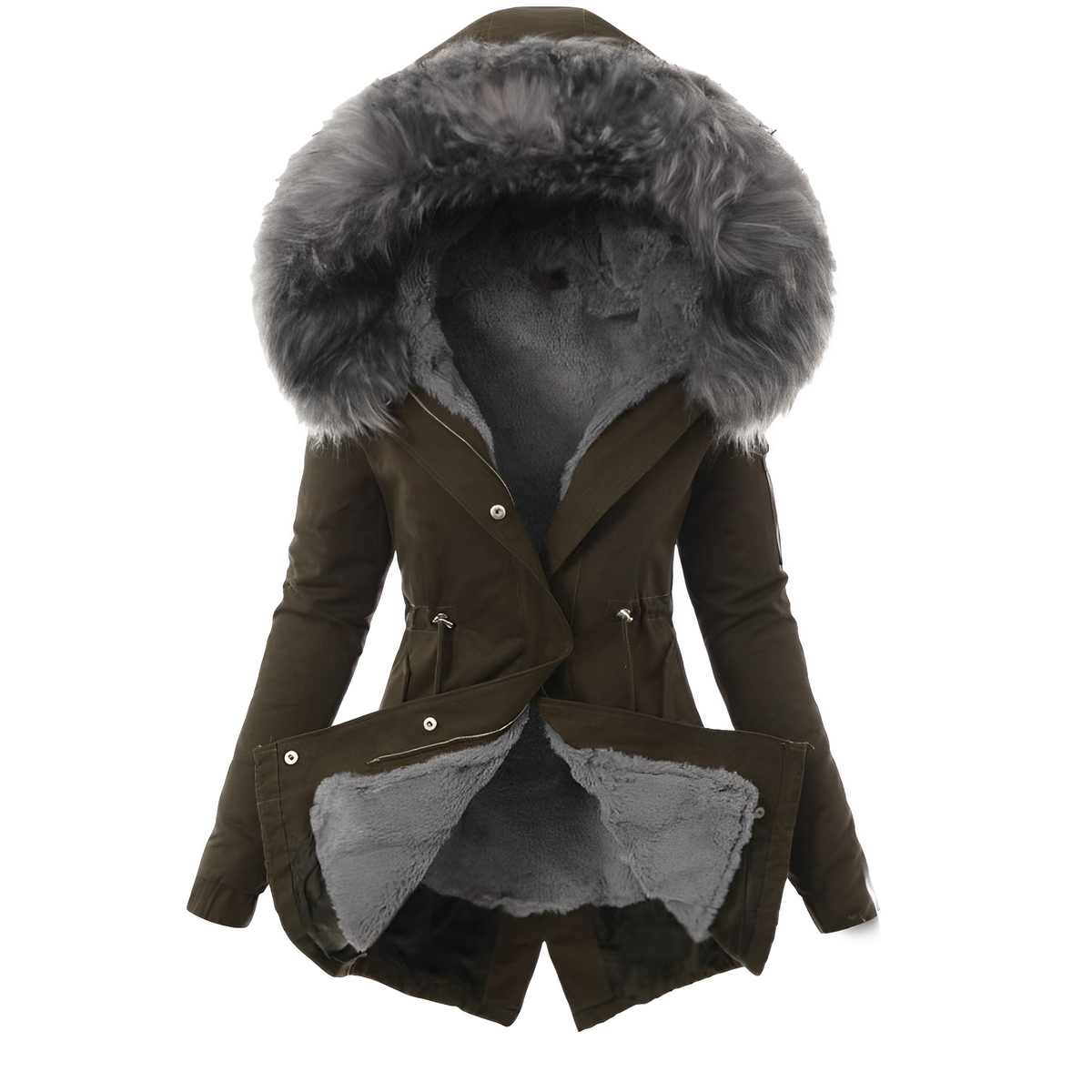 Weerbestendige dames winterparka met capuchon van imitatiebont – warme, getailleerde lange laag voor dagelijks gebruik bij koud weer