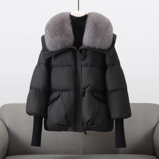 Waterafstotend dames puffer jack met capuchon en imitatiebont – glamoureuze winterlaag voor elegante kleding bij koud weer