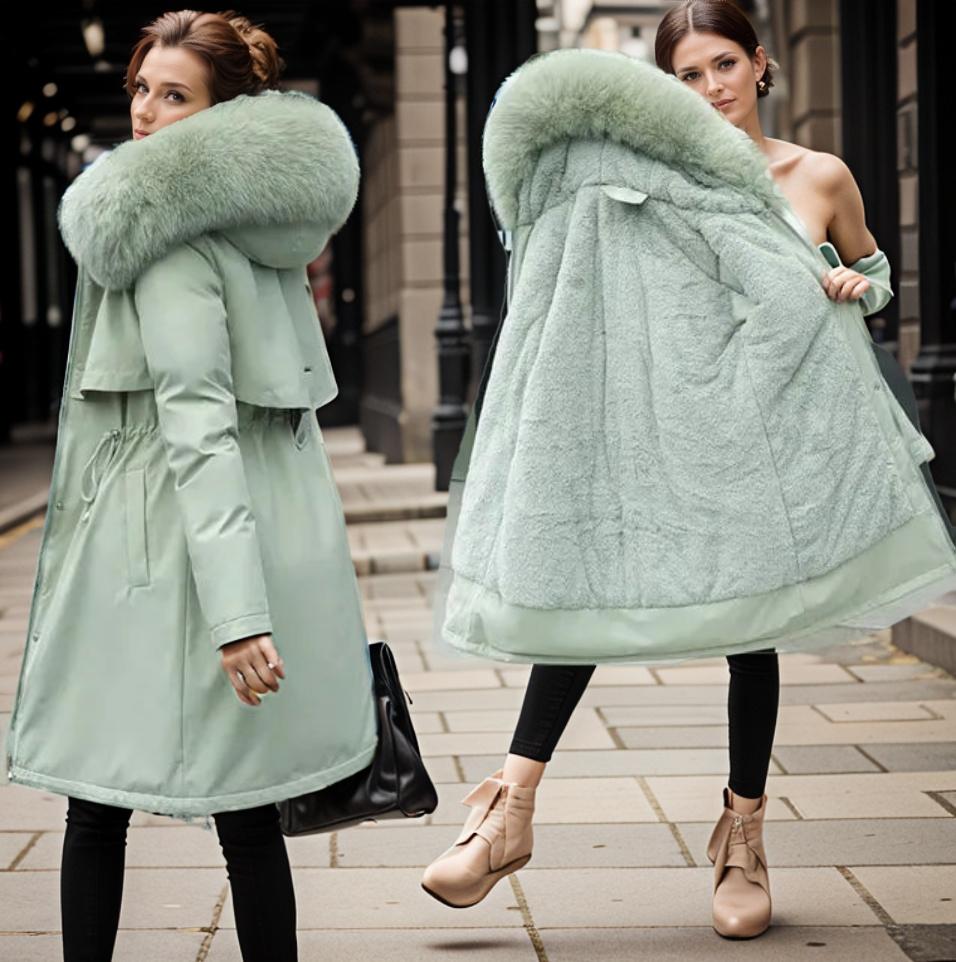 Warme weerbestendige lange winterparka voor dames met capuchon en zachte voering – warme laag voor koud weer