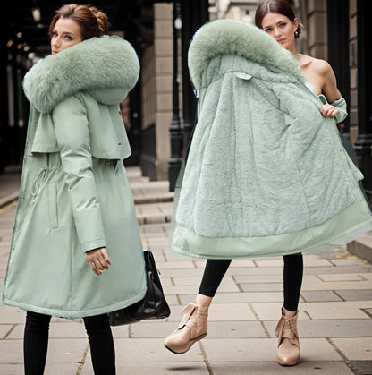 Warme weerbestendige lange winterparka voor dames met capuchon en zachte voering – warme laag voor koud weer