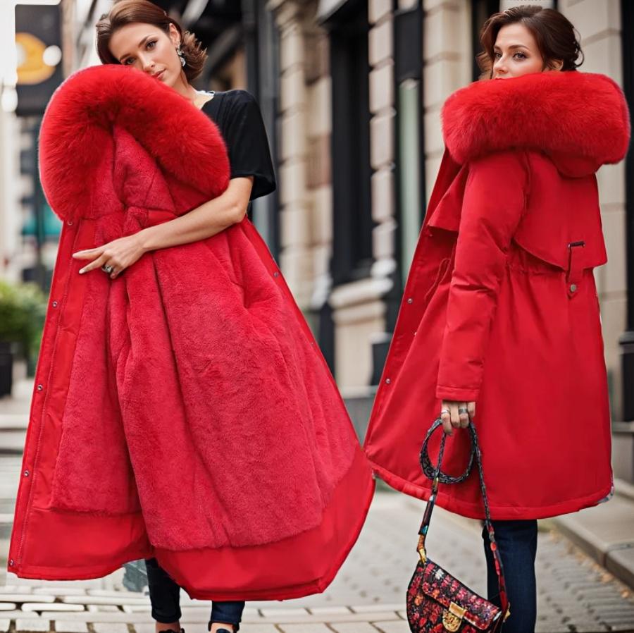 Warme weerbestendige lange winterparka voor dames met capuchon en zachte voering – warme laag voor koud weer