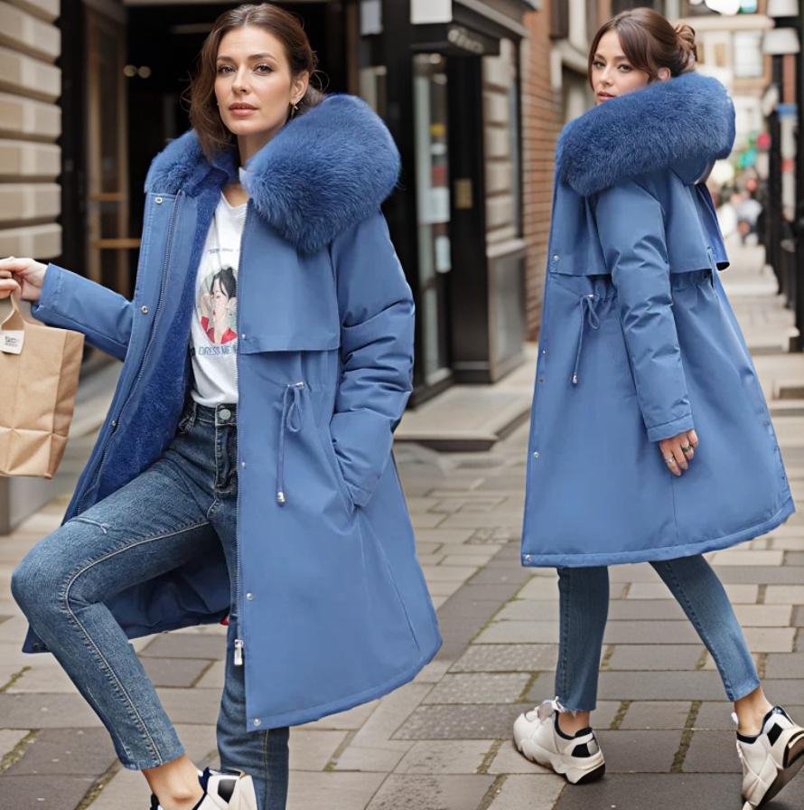 Warme weerbestendige lange winterparka voor dames met capuchon en zachte voering – warme laag voor koud weer