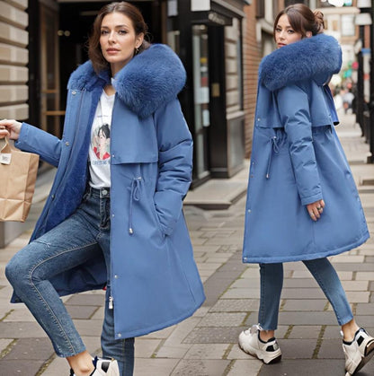 Warme weerbestendige lange winterparka voor dames met capuchon en zachte voering – warme laag voor koud weer