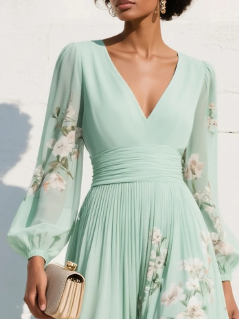 Monroe | Chiffon midi-jurk met V-hals en bloemenprint