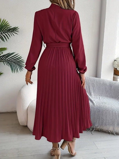 Isabelle | Midi-jurk met lange mouwen en ceintuur om de taille